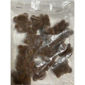 Vintage Set of 12 Tiny Brown Teddy Bears Flocked Plastic